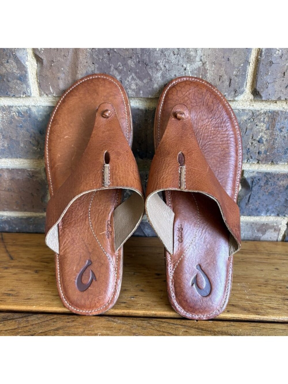 Olukai Hema Women’s Brown Leather Fashion Thong Sandals US Size 8/ EU 38